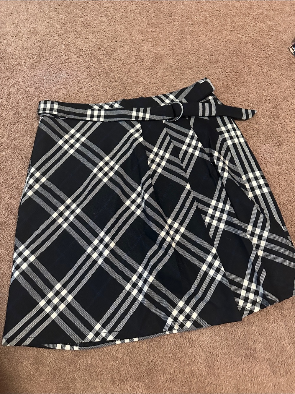Black & White Plaid Mini Wrap Skirt with Belt
